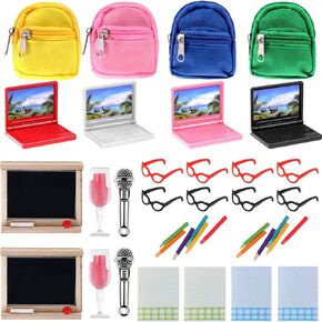 38 Pcs Mini Doll School Supplies Doll Backpack Set Mini Laptop Scene Simulation Backpack Bag Glasses Blackboard Mini Notebooks Dollhouse School Accessories DIY Doll Accessories