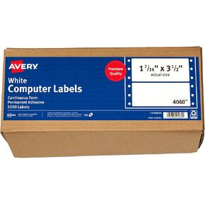 Avery Continuous Form Computer Labels for Pin-Fed Printers 3-1/2 x 1-7/16, Box of 5,000 (4060)
