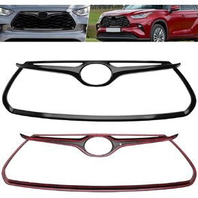 Front Grill Grille Trim Molding Fit for Highlander 2020 2021 2022 2023, Glossy Black