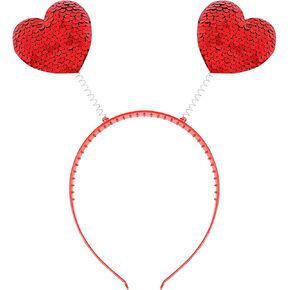 TERSE Heart Headband for Women Girls Sequins Hearts shaped headband Red Cute Heart Head Boppers Halloween Valentines Day Props Party Wedding Holiday Costume Hair Accessories