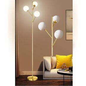 3-Globe Mid Century Tree Floor Lamp and Bulbs Included,70in Tall Standing Glod Floor Lamp with Frosted Glass Shade for Living Room Office Bedroom, Study Room, Hotel, Antique Brass Lighting