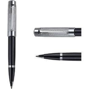 Retractable Ballpoint Pen, Rotary Ball Pen for Writing, Office Executive Bolígrafo for Work, Excellent Gift Set for Men and Women, Luxury Business Black Ink Pen with Silver Checkered Pen Cap