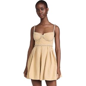 Self Portrait Women's Beige Diamante Denim Mini Dress in Kuwait