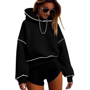 BTFBM Women's Casual Sweatshirt 2024 Fall Winter Clothes Long Sleeve Loose Fit Cropped Y2K Pullover Hoodies