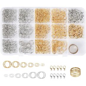 6 Sizes Open Jump Rings and Lobster Clasps, 960 Pcs Silver and Gold Jump Rings for Jewelry Making and Necklace Repair