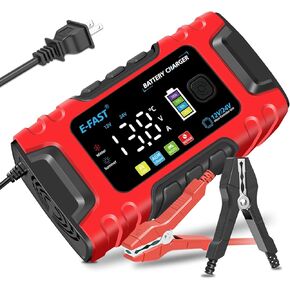 Battery Charger, 10A Lifepo4 Lead Acid Car Battery Chargers, All in 1 Automobile Trickle Charger 12/24V, Color Display LED Battery Maintainer, for Truck Trailer Moto AGM Lawn Mower Boat Batteries