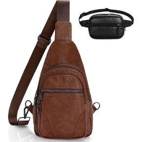 JASGOOD Women's Crossbody Bag Fanny Packs(brown+black)