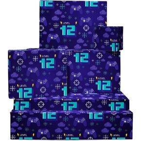 CENTRAL 23 Boys Wrapping Paper Birthday - 12 Year Old - 6 Sheets of GiftWrap - Gaming Wrapping Paper - 12th Birthday Gift Wrap - Video Game - Recyclable