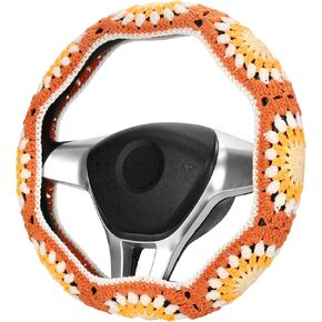 14-15in Crochet Steering Wheel Cover for Women, Cute Knitted Sunflower Seat Belt Covers, Boho Car Accessories Fit Vehicles, Sedans, SUVs, Vans CSWCS (Single Wheel Cover)