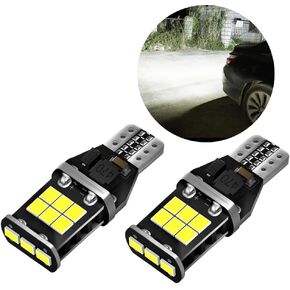 912 921 LED لمبة الضوء العكسي، ترقية لمبة الإضاءة الاحتياطية LED فائقة السطوع، شرائح 3030 15-SMD خالية من الأخطاء 906 922 W16W T15 لمبات (6500K أبيض، قطعتان) in Kuwait