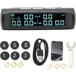 Tire Pressure Monitoring System 6 Wheel LCD Display Accurate Alarm Sound Warning 8bar Solar Charging for Truck RV