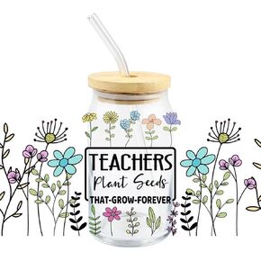 Colorful Cup Wrap Transfer Sticker for Glass,Teachers' Day Transfer Stickers for Glass Cups,UV DTF Cup Wrap Transfer Cup Stickers,Decals Waterproof Rub on Transfers for Crafts Vintage