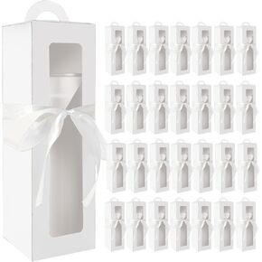 SENONAPO 30 Pcs Gift Box Sublimation Tumblers with Handle and Ribbon Gift Box 11 x 3.4 x 3.4 Inches Wine Bottle Cup Wrapping Packaging For Heat Press Blanks Bottle Clear Gift Box (White)