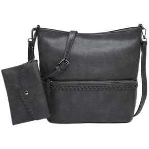 JEN & CO. Cynthia - Distressed Whipstitch Hobo Wristlet - Vegan Leather Crossbody Handbag Purse