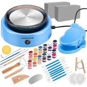 VIVOHOME Mini Pottery Wheel Machine Kit for Kids Beginners Adults, Electric Ceramic Wheel with Foot Pedal, Detachable Basin and Adjustable Speed, Tiny Clay Spinner DIY Tools for Art Craft, Pink