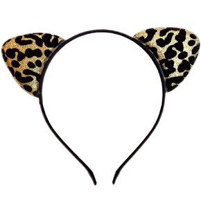 Leopard Cheetah Ears Headband for Women Cute Cat Ears Headband Halloween Leopard Cosplay Costume Hair Accessories-Gold