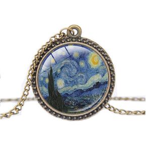 FM FM42 Starry Night Vincent Van Gogh Round Pendant Necklace with 26" Rolo Chain