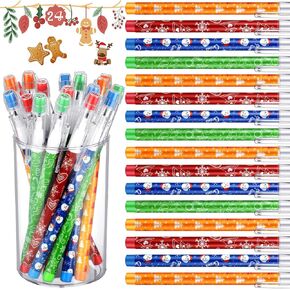 Christmas Stackable Pencils Bulk with Eraser Translucent Pencil Multi Point Stackable Push Pencils Xmas Funny Christmas Winter Themed Pencil Set for School Office Student Teacher Supplies(24 Pcs)