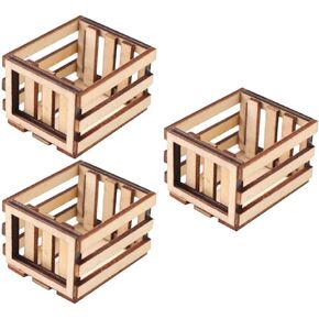 Zerodeko 3PCS Miniature Dollhouse Crate, Wooden Milk Crate Fruit Basket, Dollhouse Landscape Ornament for Dollhouse Fairy Garden Decoration
