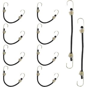 4 Inch Mini Bungee Cords with Hooks, Black Elastic Bungee Cords Heavy Duty Outdoor Tarp Bungee Straps, 10PCS