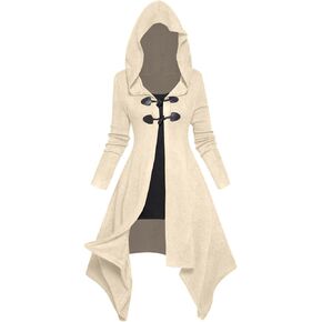 DRESSFO Women's 2024 Fall Open Front Hooded Knit Faux Twinset Cardigans Asymmetric Longline Horn Button 2 in 1 Top
