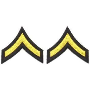 Uniform Patches- Medium Gold Chevron Patches on Black Backing for Law Enforcement, Sheriff, Police, Security - 3-inch Wide - Private Stripes - Police Patch Private Chevron (Pvt Patch) (Pair)