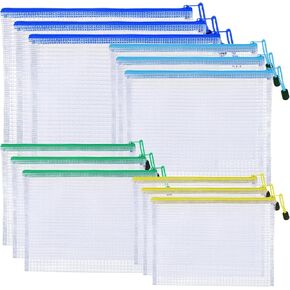 12Pcs Mesh Zipper Pouch Bags 4 Sizes Waterproof Plastic Travel Zip File Bags Reusable Clear Letter Size Organizing Storage Puzzle Bag for Board Game Home Storage Office Supplies