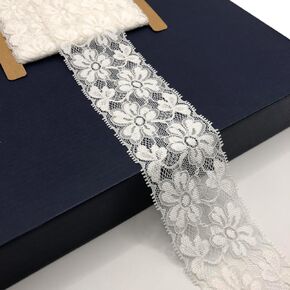 2.36 Inches Wide Lace Ribbon Stretch Lace Trim Elastic Lace Fabric, Perfect for Crafting, Sewing Making, Gift Wrapping and Bridal Wedding Decorations - 5 Yards - 8581 (White)