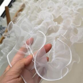 5 Yard 4.3" Pleated Organza Lace Ribbon Lace Edge Gather Ruffle Trim Ribbon Tulle Sheer Fabric White Edging Trimmings Fabric for DIY Applique Sewing Craft Wedding Dress Embellishment (White)