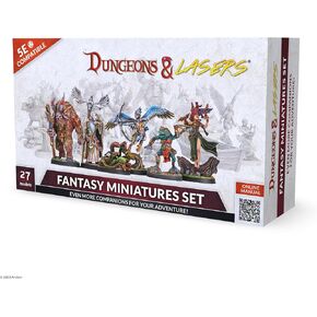 Archon Studio Dungeons & Lasers Fantasy DND Miniatures Set - 27 Figures with Scenic Bases for 5E Compatible Tabletop RPG Games - 28mm Scale, Unpainted - for Ages 14 Years and up