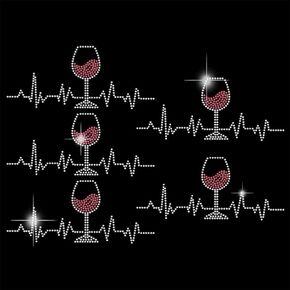 SUPERDANT Iron on Rhinestones Transfer Red Wine Bling Decals T-Shirt ECG Crystal Heat Transfer Hot Fix Stickers Crystal Decor for Women Clothing Tote Bag DIY Art Craft