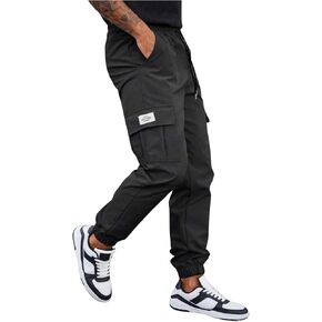 OYOANGLE Men's Letter Patched Drawstring Waist Cargo Pants Casual Joggers with Pocket