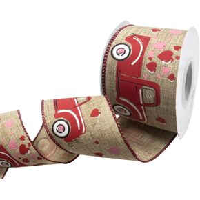 Hying Spring Ribbons for Gift Wrapping, 2.5"×10 Yards Glitter Red Stripes Ribbon White Burlap Wired Edge Ribbons Craft Ribbon Bows for Valentines Decoration Anniversary Wedding Party Supplies