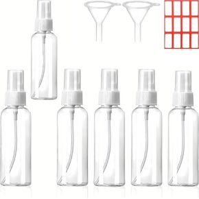 dhrbsx Spray bottles small, 2oz/50ml Clear Empty Fine Mist Plastic Mini Travel Continuous Bottle Set, Small Refillable Liquid Containers 6pack with 2pcs Funnels and 12pcs Labels
