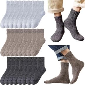 12 Pack Mens Winter Socks Thick Knit Wool Sock Set Soft Vintage Casual Winter Solid Crew Socks