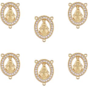 6 Pieces Oval with Lady of Guadalupe Charm Links Pendant Rosary Centerpiece Charm 3 Loop Charm Connectors for Jewelry Making Crafts