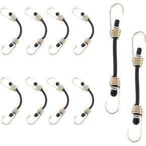 4 Inch Mini Bungee Cords with Hooks, Black Elastic Bungee Cords Heavy Duty Outdoor Tarp Bungee Straps, 10PCS