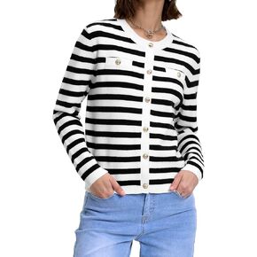 ZANZEA Women's Cardigan Sweaters Button Down Long Sleeve Knit Striped Cardigan Sweaters for Women 2024 Fall Winter Outfits