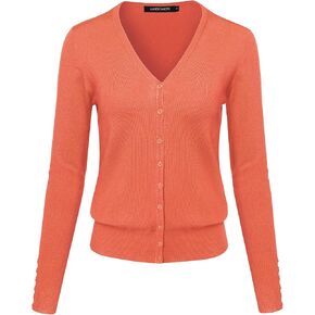 Women's Basic Solid V-Neck Button Closure Long Sleeves Sweater Cardigan