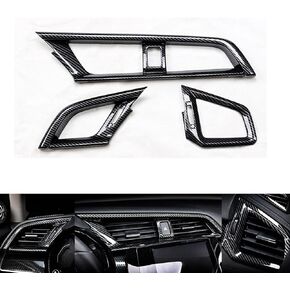 Rifoda for Honda 10th Gen Civic 2016 2017 2018 2019 2020 ABS Plastic Carbon Fiber Grain Dash Board Panel Air Conditioning Outlet Trims Accessories 3pcs