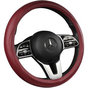Cowhide Steering Wheel Cover Heat Resistant Anti-Slip Car Wheel Wrap Compatible with Most Makes and Models of Cars and Trucks with 14.5 to 15 Inch Steering Wheel(Off-White)
