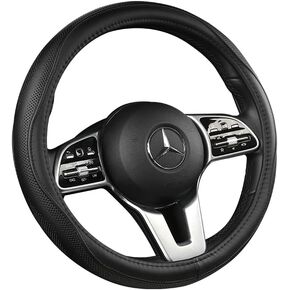 Cowhide Steering Wheel Cover Heat Resistant Anti-Slip Car Wheel Wrap Compatible with Most Makes and Models of Cars and Trucks with 14.5 to 15 Inch Steering Wheel(Off-White)