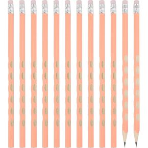 PATIKIL Round Pencils, 12 Pack Triangle HB Graphite Pencil Hole Design Woodcase Wooden Pencils with Eraser for Classroom Office Writing Drawing Supplies, Pink