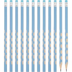 PATIKIL Round Pencils, 12 Pack Triangle HB Graphite Pencil Hole Design Woodcase Wooden Pencils with Eraser for Classroom Office Writing Drawing Supplies, Pink