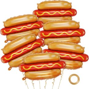 6 Pcs Giant Hot Dog Balloons, Food Foil Balloons Picnic Snacks BBQ Party Balloons Food Themed Balloons for Birthday Food Snacks BBQ Themed Party Decorations