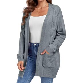 MONNURO Plus Size Cardigan Sweater for Women Long Sleeve Cable Knit Open Front Cardigan Outwear with Pockets