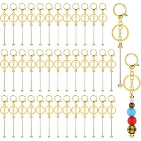 40pcs Beadable Keychain Bars, Metal Beaded Keychain Blank Keychains Key Chain Charms Making Accessories for Craft DIY (Silver)