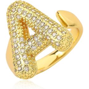KELMALL Bubble Initial Rings for Women - Elegant Puff Letter Gold Plated Filled CZ Paved A-Z Alphabet Chunky Name Ring - Personalized Jewerly Gift