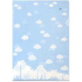 Plastic Documents File Folder, Blue Sky, Clouds and Airplane, Clear Pockets Plastic Sleeves, A4 (6 Packs, Bulk Pack)