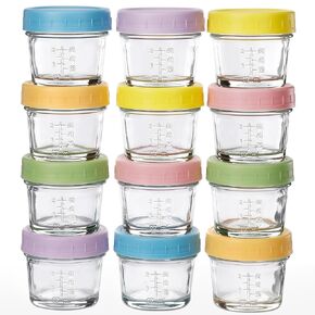 DIMBRAH Baby Food Storage Containers -24pcs, 4oz Reusable Glass Baby Food Jars With Lids–Dishwasher & Freezer Safe, Suitable for Baby and Toddler Foods、Fruit and Vegetable Purees